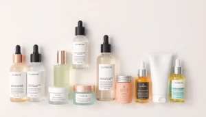 Bästa hudvårdsprodukterna visas elegant mot en minimalistisk bakgrund som visar hudvård av hög kvalitet.
