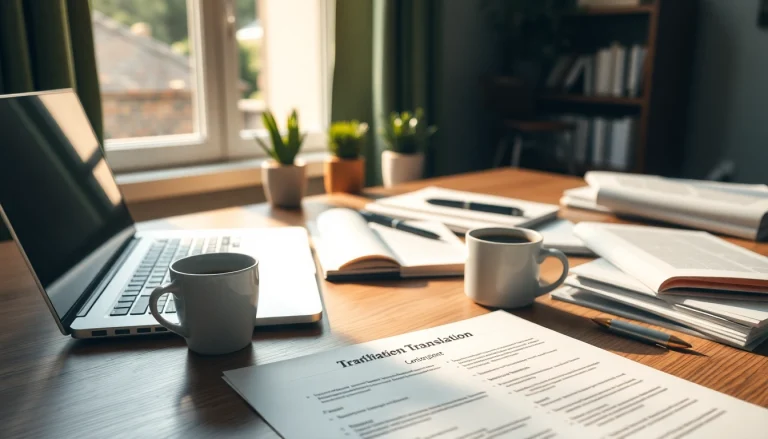 Station de travail de traduction certifiée présentant des matériaux de traduction certifiée.