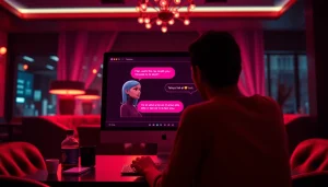 Engaging sexy AI chat interaction in a stylish digital lounge setting.