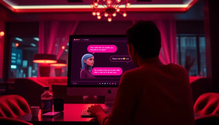 Engaging sexy AI chat interaction in a stylish digital lounge setting.