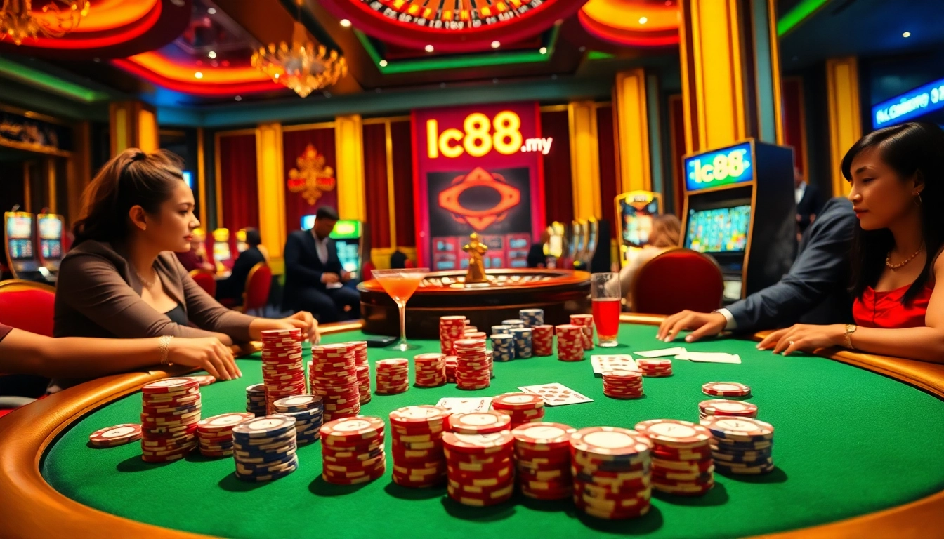 Experience thrilling gameplay at lc88.my with vibrant poker tables and exciting casino elements.