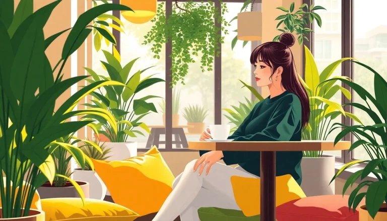 Vivre un style de vie moderne dans un café écoresponsable avec une atmosphère chaleureuse.