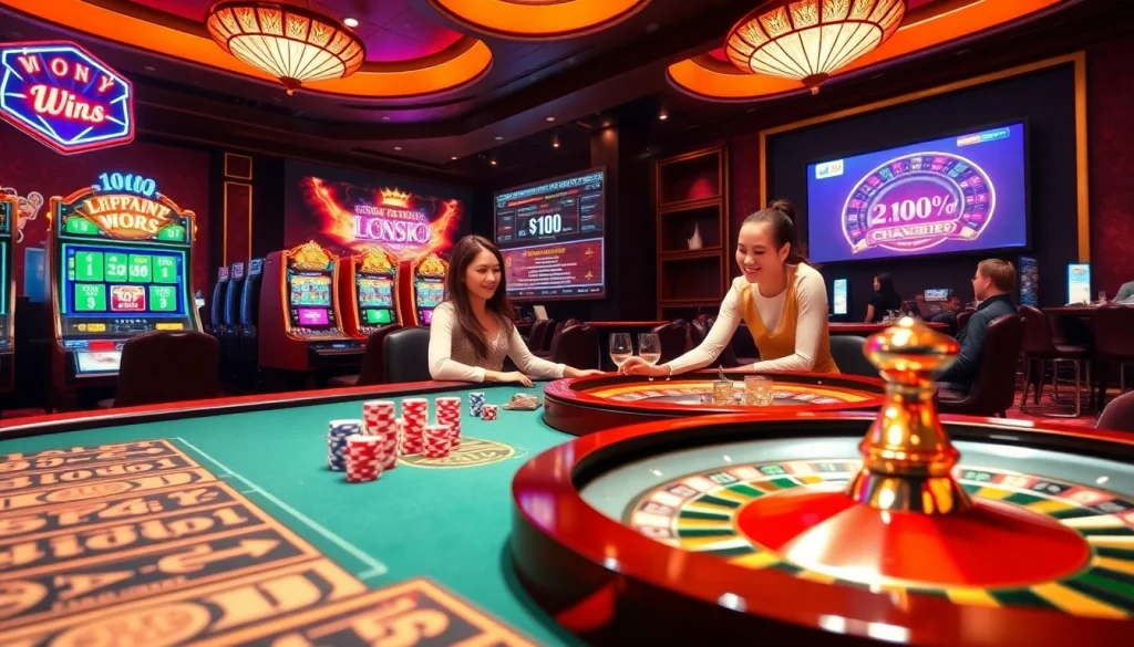 Exciting casino scene highlighting app tài xỉu online with vibrant gambling elements and engaged players.