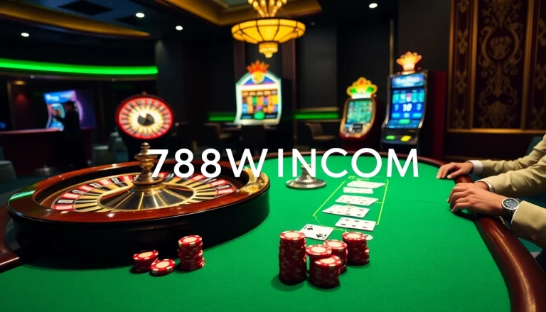Experience thrilling gameplay at 78WINCOM with exciting poker tables and vibrant casino elements.