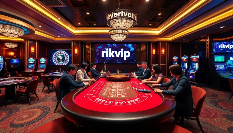 Engaged players experiencing the thrill of rikvip casino with exciting gaming tables and vibrant atmosphere.
