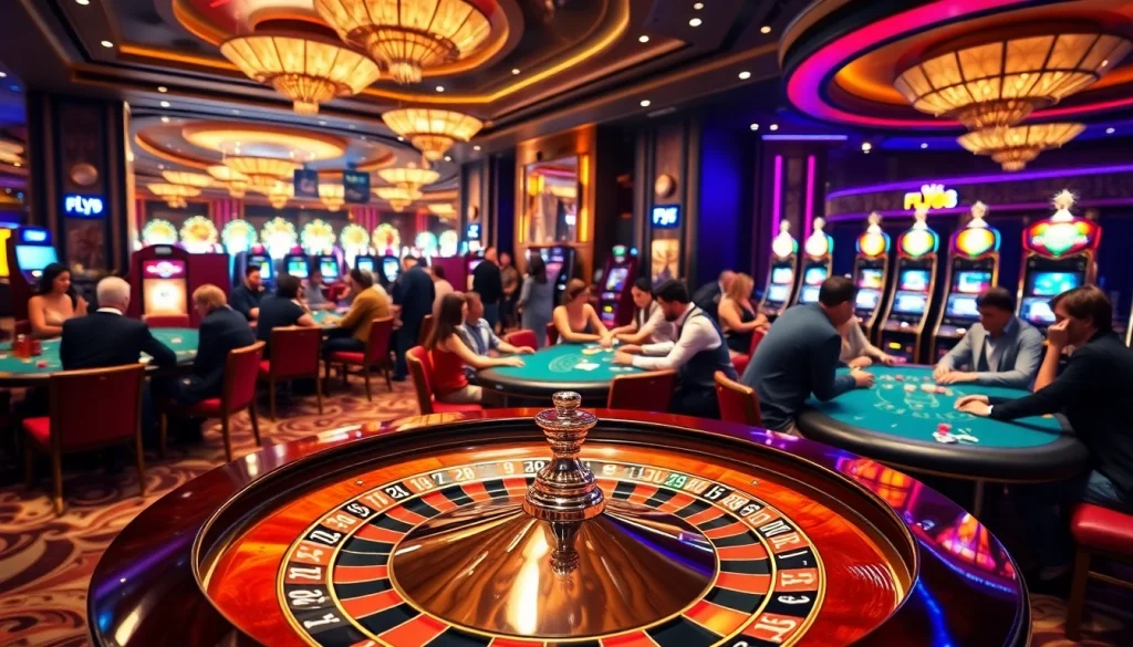 Experience thrilling gameplay at FLY88 casino with vibrant roulette and poker action.