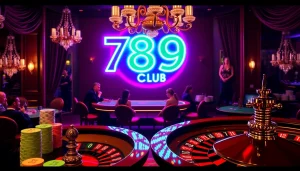 Exciting poker table scene depicting 789 club's vibrant gaming atmosphere with players and chips.