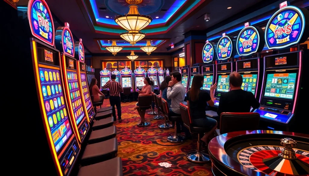 Players enjoying thrilling slot games in a luxurious casino setting