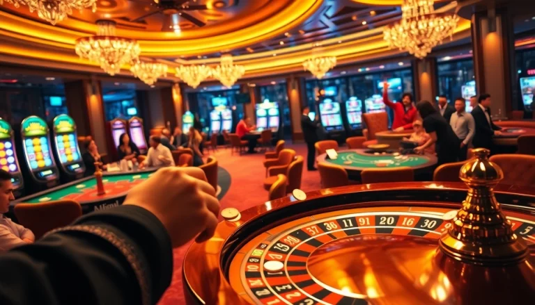Experience the thrill of F8bet with vibrant casino scenes filled with excitement and luxury.