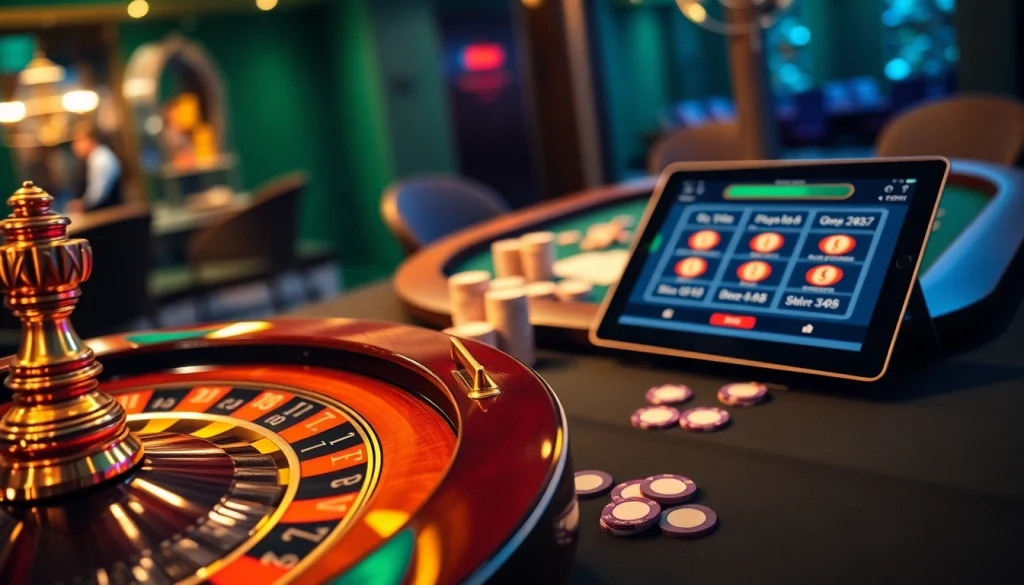 Play thrilling games at a Casino en Ligne with vibrant roulette wheels and poker tables.