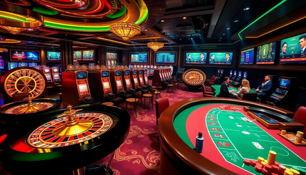Engaged players at a luxurious casino display dynamic gambling action on OKKING COM.