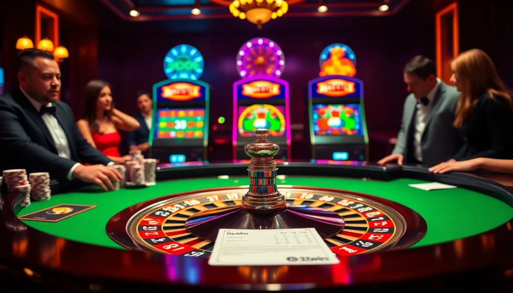 Players engaging in thrilling roulette at 32win casino, showcasing excitement and high stakes.
