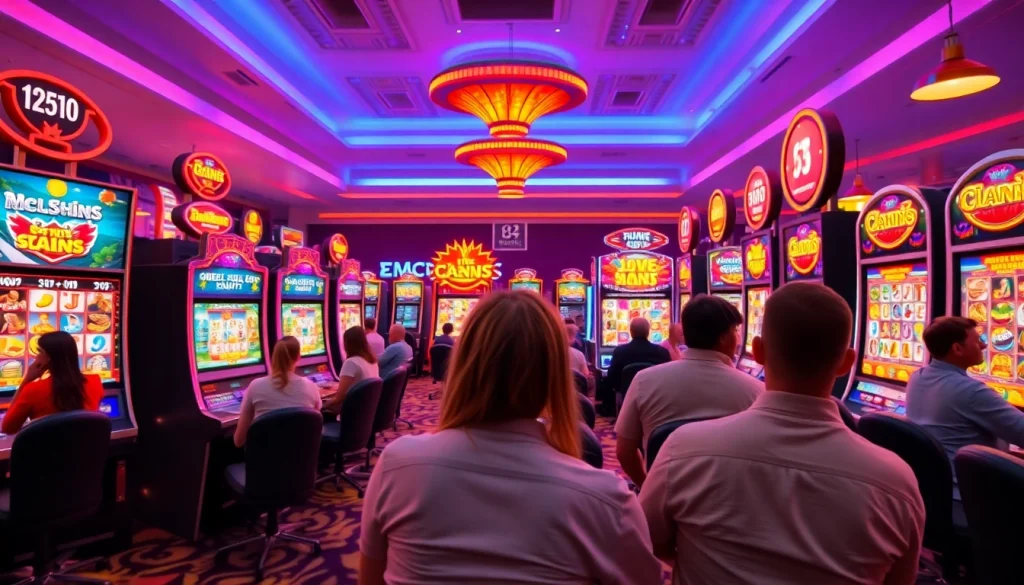 Jouez aux machines à sous en ligne argent réel dans un environnement de casino vibrant et animé.