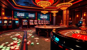 Experience the excitement at a casino en ligne bonus sans dépôt with vibrant tables and slot machines.