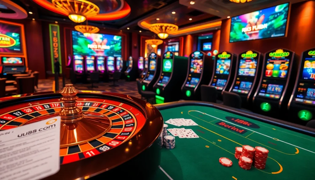 Enjoying an exciting game session at uu88 com, featuring vibrant casino tables and online interfaces.