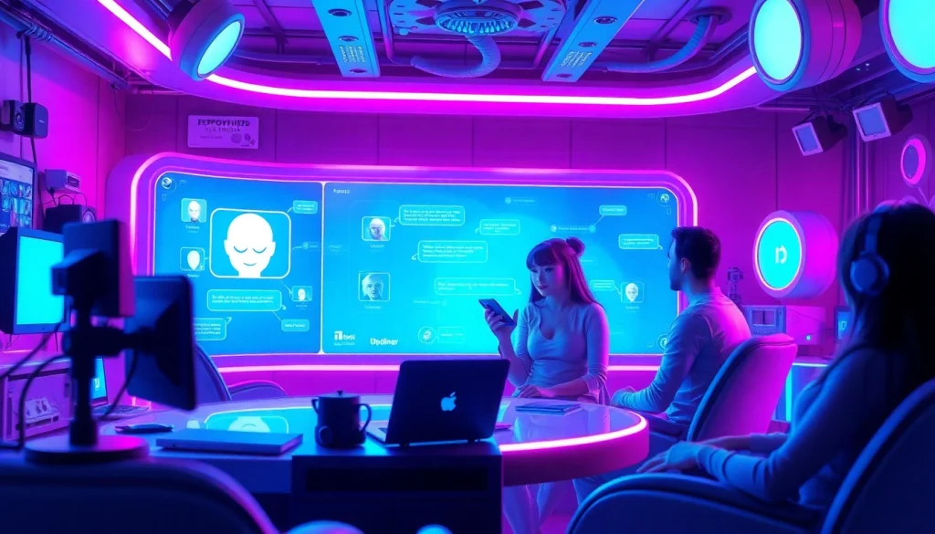 Interactive avatars in a futuristic chat interface, embodying the essence of spicy chat ai.