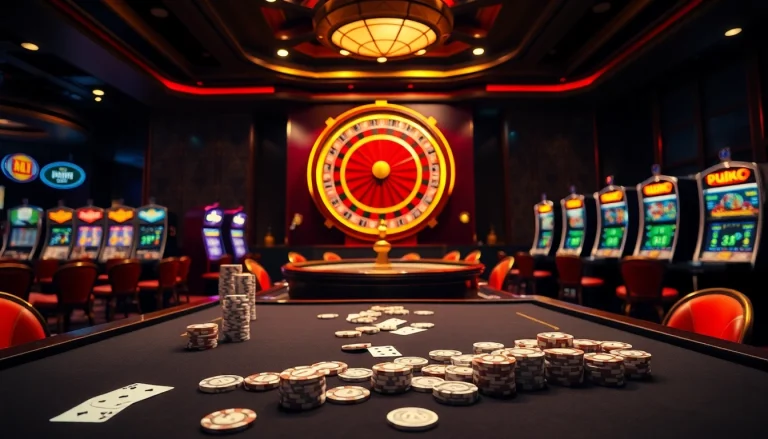 Bets being placed at Bk33 casino table featuring poker chips and cards.