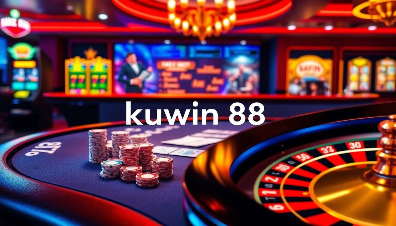 Experience thrilling online gaming with kuwin 88 featuring vibrant poker tables and roulette wheels.