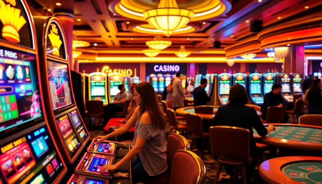 Des joueurs excitants profitant de leurs sessions de jeux sur un casino en ligne vibrant.