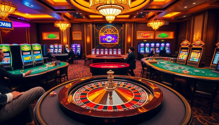 Experience excitement at dn88 casino with players enjoying roulette, blackjack, and vibrant slot machines.
