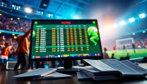 Pariez sur le site de paris sportifs avec des ordinateurs et des billets d'enjeu colorés.