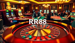 Players placing bets at the RR88 roulette table in an upscale casino atmosphere.