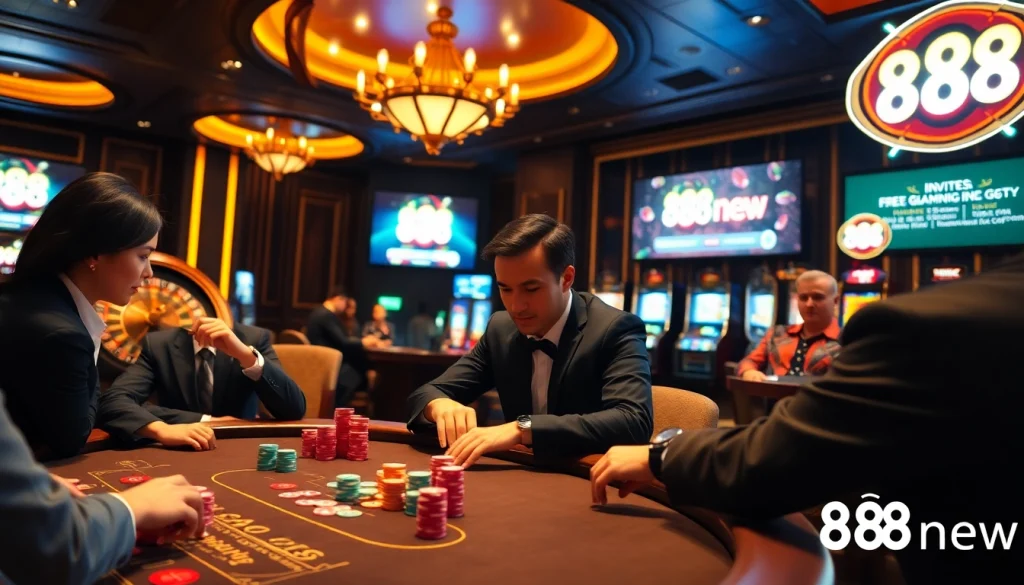Exciting casino scene with poker table action highlighting Đăng Ký 888new registration offers.