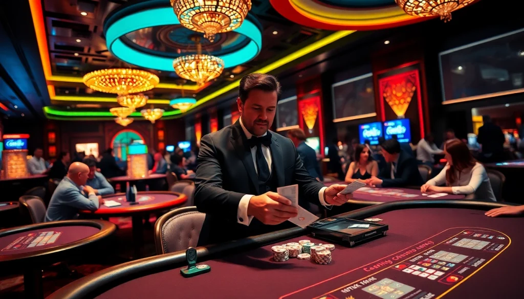 Découvrez le crypto casino avec des tables de jeu élégantes et des lumières néon éblouissantes.