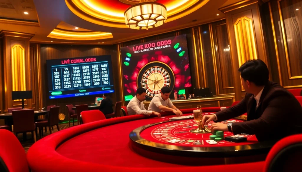 Check the kèo nhà cái hôm nay on a bustling casino gaming table filled with players.