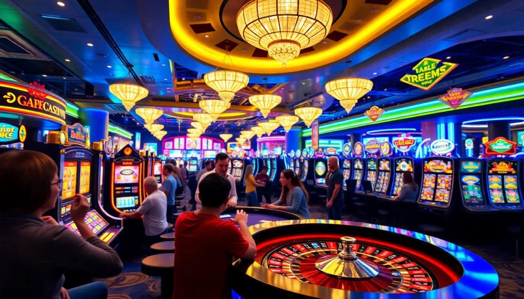 Gagner à des jeux au casino en ligne avec des lumières vives et un ambiance animée.