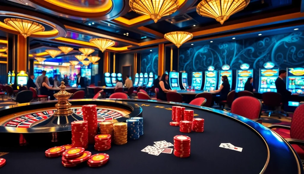 Exciting scene depicting players at 98win com engaging in high-stakes gambling activities in a luxurious casino setting.