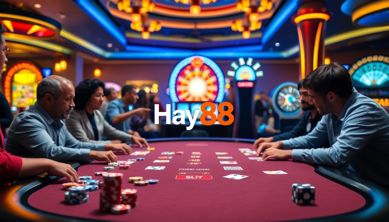 Experience thrilling gameplay at Hay88 with vibrant casino tables and excited players.