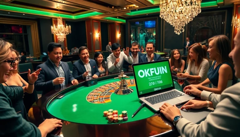 Players enjoying an exciting game at the roulette table featuring the OKFUN online gambling platform.