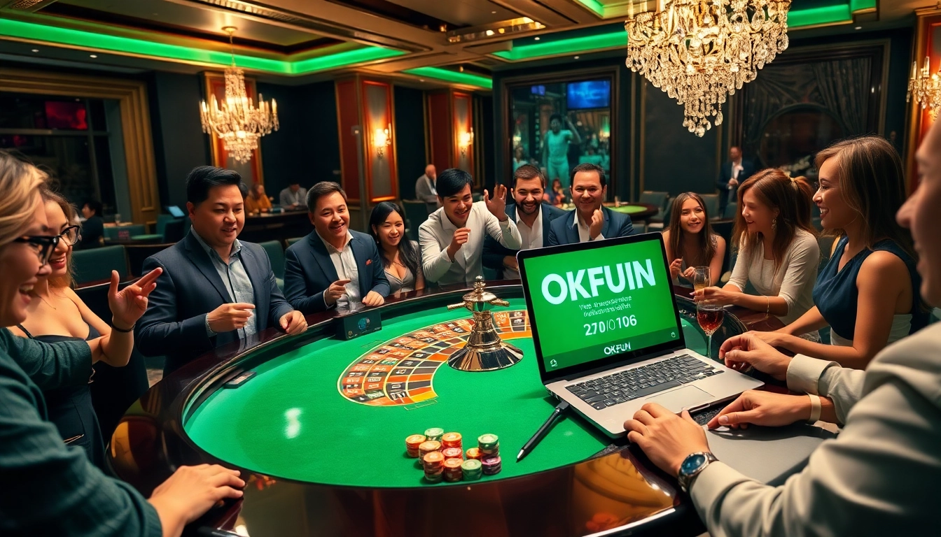 Players enjoying an exciting game at the roulette table featuring the OKFUN online gambling platform.