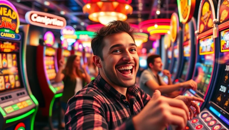 Gamer enjoying a big win at a casino en ligne with friends cheering in the background.