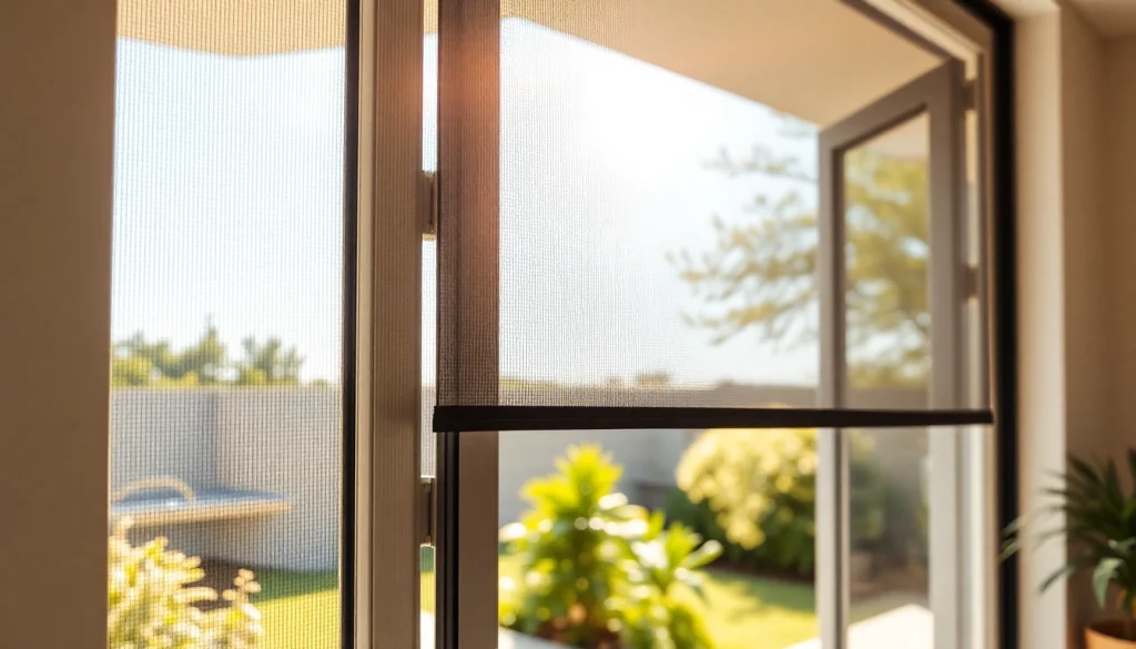 Vue d'un porte fenêtre moustiquaire qui protège efficacement tout en laissant entrer la lumière.