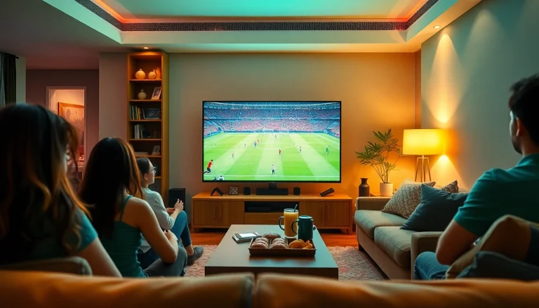 Exciting football match on lương sơn tv in a cozy living room setting.