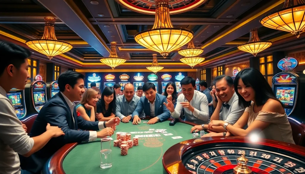 Experience the excitement of Trang Chủ C168 with players engaged in a thrilling poker game at a luxurious casino.
