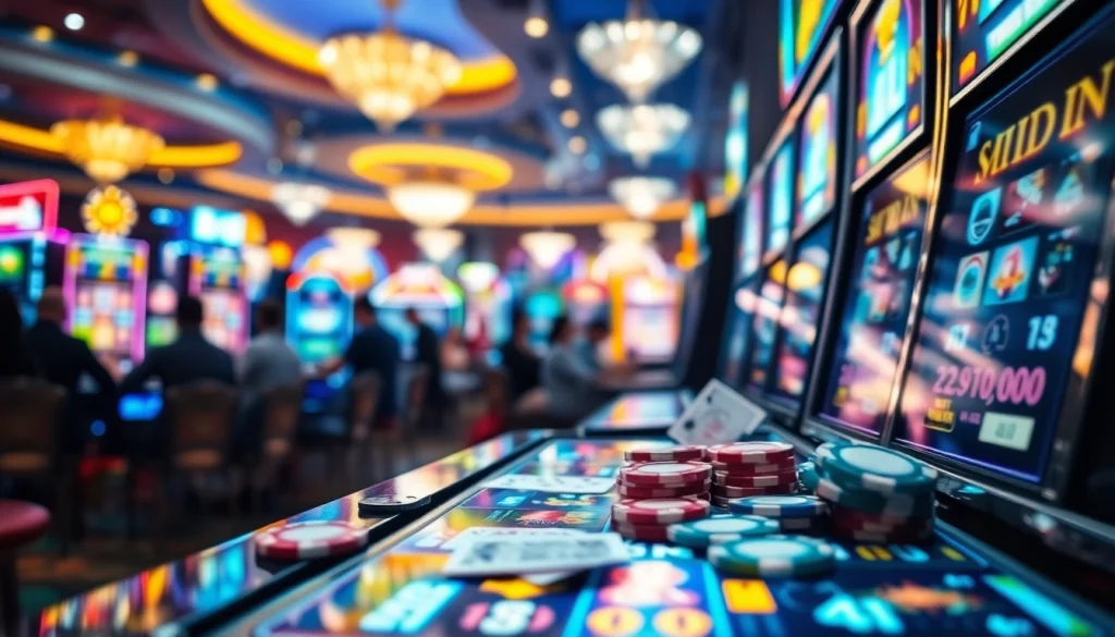 Jouer au meilleur casino en ligne belgique avec une décoration de casino fascinante et lumineuse.