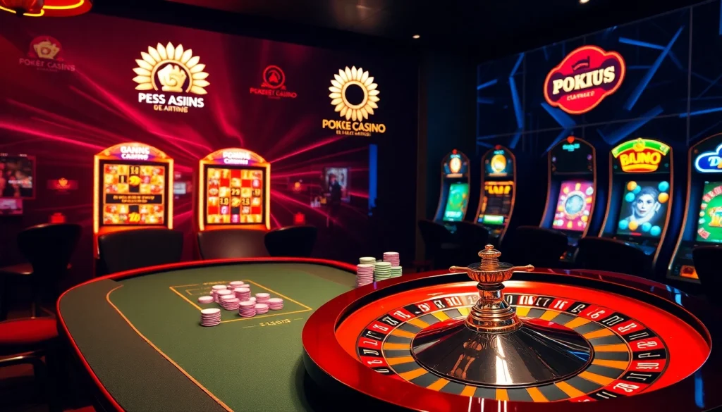 Exciting gaming atmosphere at the meilleur casino en ligne france with poker tables and roulette wheels.