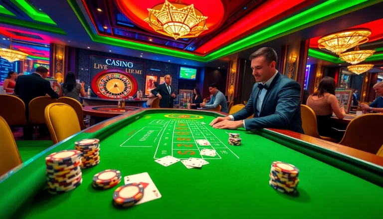 Casino LC88 live dealer game with professional dealer at Baccarat table, showcasing excitement and interaction.