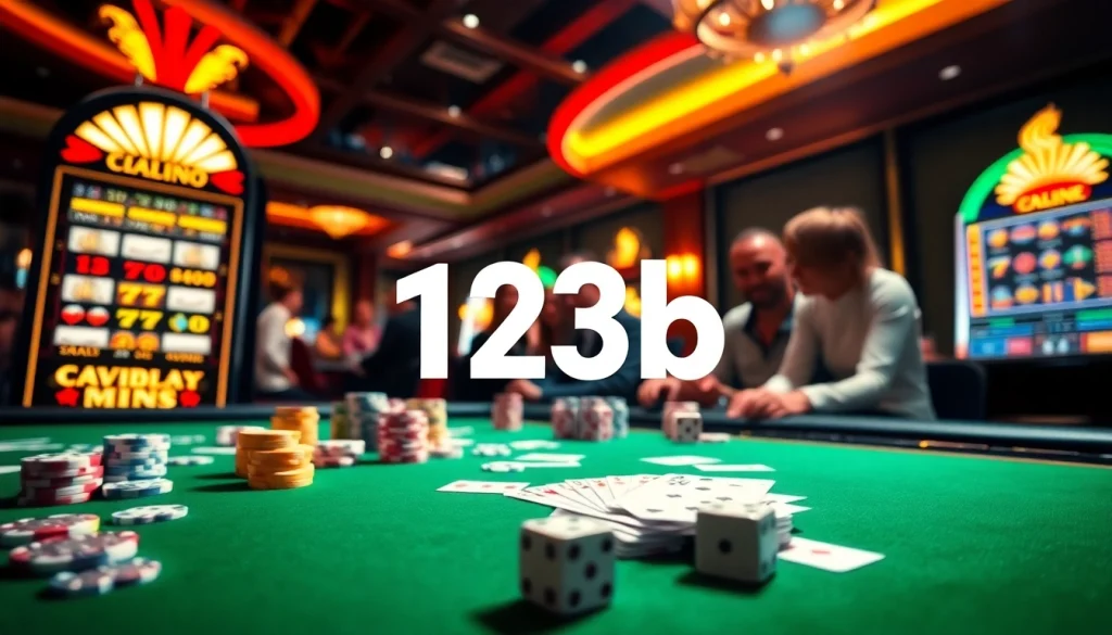 Engage with thrilling casino games at 123b featuring vibrant poker tables and digital slot machines.