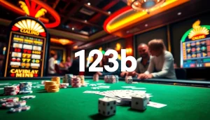 Engage with thrilling casino games at 123b featuring vibrant poker tables and digital slot machines.