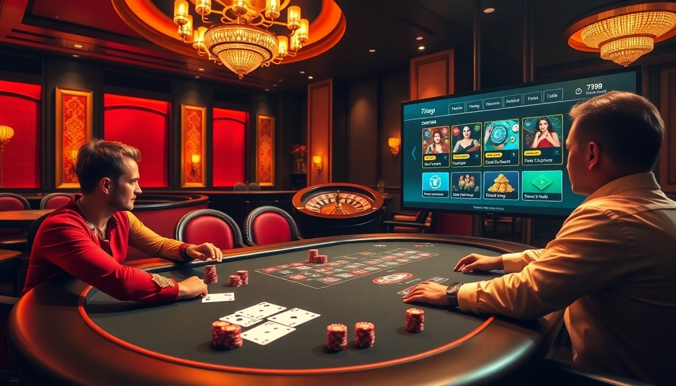 Exciting poker game atmosphere showcasing 789f nhà cái with vibrant chips and cards.