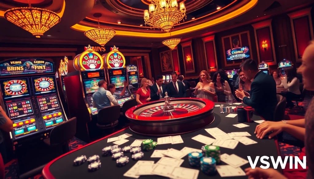 Players enjoying exciting slot machines and roulette at VSWIN casino.