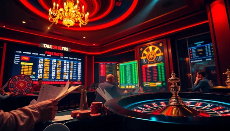 site paris sportif retrait instantané showcasing gamblers placing bets in a luxurious casino environment.