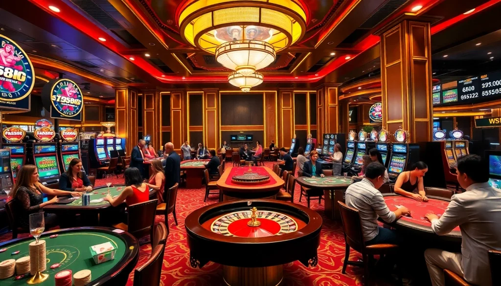 Enjoying thrilling games at tg88 casino with vibrant tables, poker chips, and roulette.