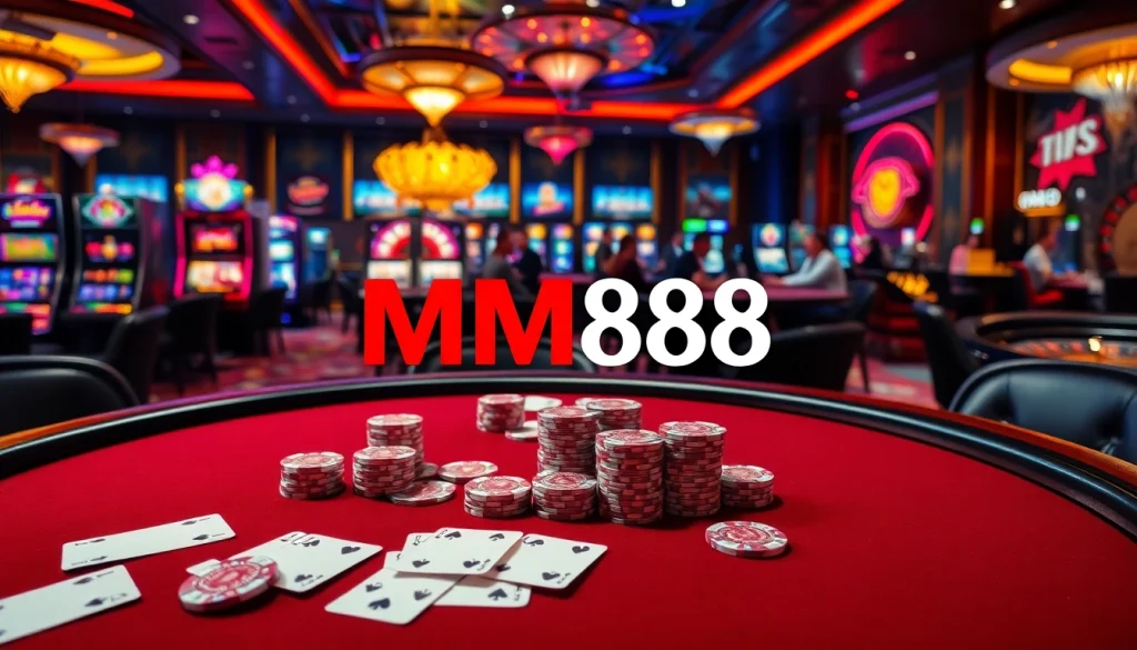 Players enjoying various gambling activities at MM88 casino, showcasing poker, slots, and roulette for an exciting experience.