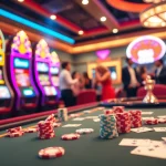 Players enjoying a thrilling game at QQ88 casino table with vibrant cards and chips.