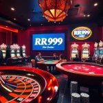 Experience thrilling games at RR99 with luxury casino visuals featuring roulette and poker tables.